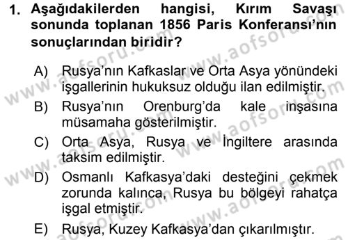 Orta Asya ve Kafkaslarda Siyaset Dersi Ara Sınavı Deneme Sınav Soruları 1. Soru