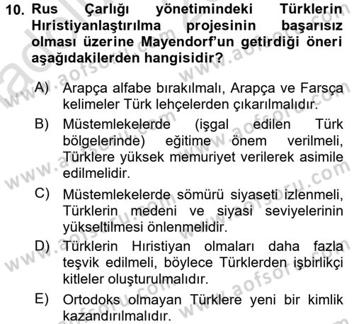 Orta Asya ve Kafkaslarda Siyaset Dersi 2016 - 2017 Yılı (Vize) Ara Sınav Soruları 10. Soru