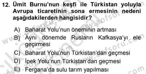 Orta Asya ve Kafkaslarda Siyaset Dersi 2016 - 2017 Yılı (Vize) Ara Sınav Soruları 12. Soru