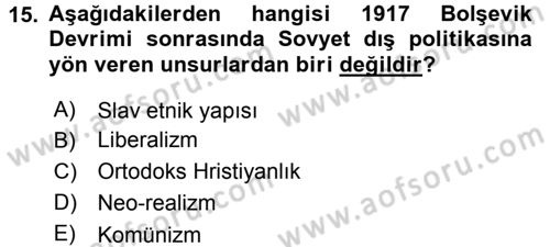 Orta Asya ve Kafkaslarda Siyaset Dersi Ara Sınavı Deneme Sınav Soruları 15. Soru