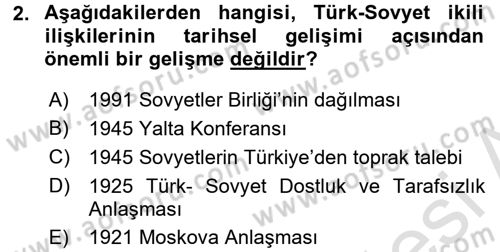 Orta Asya ve Kafkaslarda Siyaset Dersi 2016 - 2017 Yılı (Vize) Ara Sınav Soruları 2. Soru
