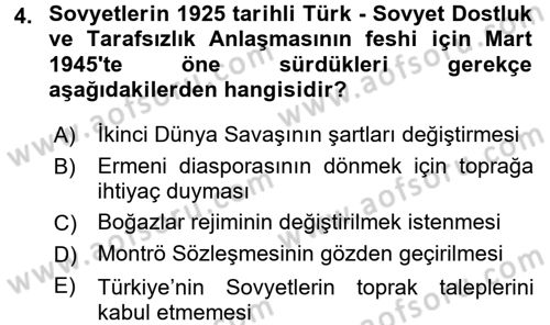 Orta Asya ve Kafkaslarda Siyaset Dersi 2016 - 2017 Yılı (Vize) Ara Sınav Soruları 4. Soru
