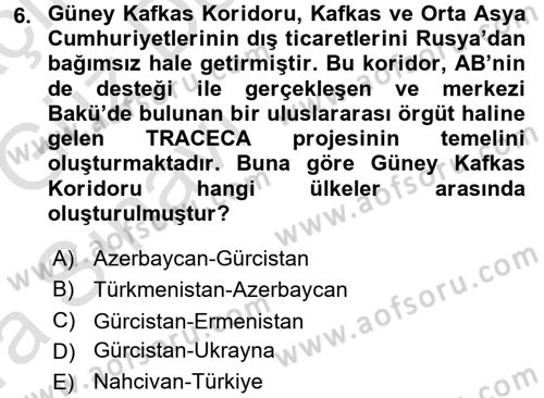Orta Asya ve Kafkaslarda Siyaset Dersi 2016 - 2017 Yılı (Vize) Ara Sınav Soruları 6. Soru