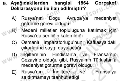 Orta Asya ve Kafkaslarda Siyaset Dersi 2016 - 2017 Yılı (Vize) Ara Sınav Soruları 9. Soru