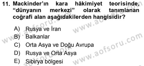 Orta Asya ve Kafkaslarda Siyaset Dersi 2016 - 2017 Yılı (Final) Dönem Sonu Sınav Soruları 11. Soru
