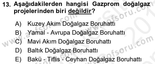 Orta Asya ve Kafkaslarda Siyaset Dersi 2016 - 2017 Yılı (Final) Dönem Sonu Sınav Soruları 13. Soru
