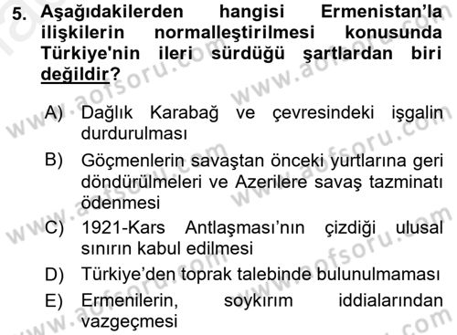 Orta Asya ve Kafkaslarda Siyaset Dersi 2016 - 2017 Yılı (Final) Dönem Sonu Sınav Soruları 5. Soru