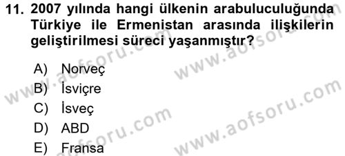 Orta Asya ve Kafkaslarda Siyaset Dersi 2017 - 2018 Yılı 3 Ders Sınav Soruları 11. Soru