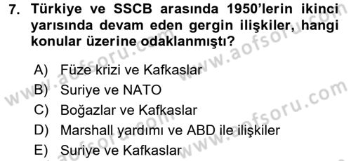 Orta Asya ve Kafkaslarda Siyaset Dersi 2017 - 2018 Yılı 3 Ders Sınavı 7. Soru