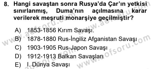 Orta Asya ve Kafkaslarda Siyaset Dersi 2017 - 2018 Yılı 3 Ders Sınav Soruları 8. Soru