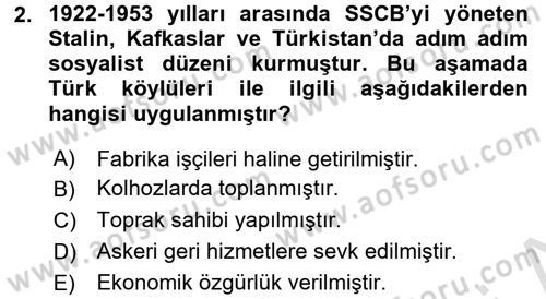 Orta Asya ve Kafkaslarda Siyaset Dersi 2017 - 2018 Yılı (Vize) Ara Sınavı 2. Soru