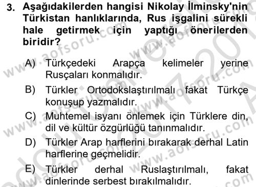 Orta Asya ve Kafkaslarda Siyaset Dersi 2017 - 2018 Yılı (Vize) Ara Sınavı 3. Soru