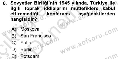 Orta Asya ve Kafkaslarda Siyaset Dersi 2017 - 2018 Yılı (Vize) Ara Sınavı 6. Soru