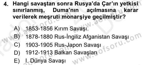 Orta Asya ve Kafkaslarda Siyaset Dersi 2017 - 2018 Yılı (Final) Dönem Sonu Sınav Soruları 4. Soru