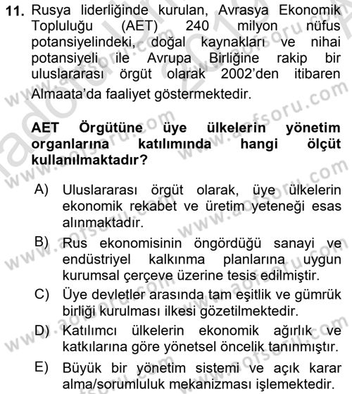 Orta Asya ve Kafkaslarda Siyaset Dersi 2019 - 2020 Yılı (Vize) Ara Sınav Soruları 11. Soru