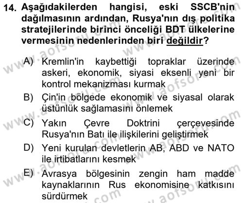 Orta Asya ve Kafkaslarda Siyaset Dersi 2019 - 2020 Yılı (Vize) Ara Sınav Soruları 14. Soru