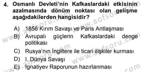 Orta Asya ve Kafkaslarda Siyaset Dersi 2019 - 2020 Yılı (Vize) Ara Sınav Soruları 4. Soru