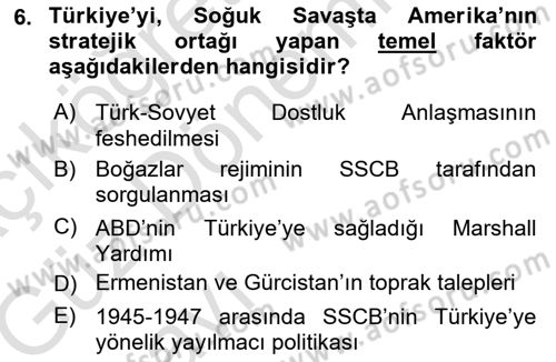 Orta Asya ve Kafkaslarda Siyaset Dersi 2019 - 2020 Yılı (Vize) Ara Sınav Soruları 6. Soru