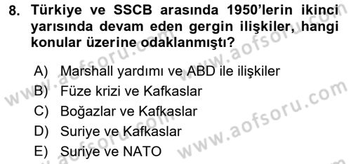 Orta Asya ve Kafkaslarda Siyaset Dersi 2019 - 2020 Yılı (Vize) Ara Sınav Soruları 8. Soru