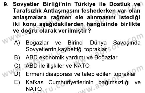 Orta Asya ve Kafkaslarda Siyaset Dersi 2019 - 2020 Yılı (Vize) Ara Sınav Soruları 9. Soru