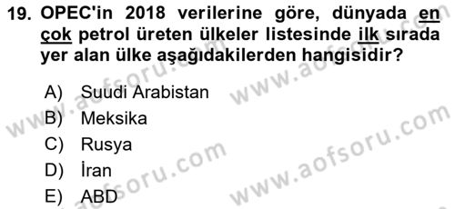 Orta Asya ve Kafkaslarda Siyaset Dersi 2019 - 2020 Yılı (Final) Dönem Sonu Sınav Soruları 19. Soru