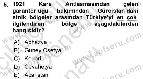Orta Asya ve Kafkaslarda Siyaset Dersi 2019 - 2020 Yılı (Final) Dönem Sonu Sınav Soruları 5. Soru