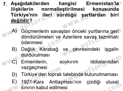 Orta Asya ve Kafkaslarda Siyaset Dersi 2019 - 2020 Yılı (Final) Dönem Sonu Sınav Soruları 7. Soru