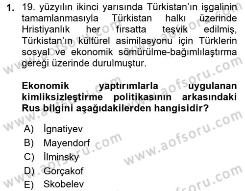 Orta Asya ve Kafkaslarda Siyaset Dersi 2020 - 2021 Yılı Yaz Okulu Sınav Soruları 1. Soru