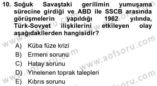 Orta Asya ve Kafkaslarda Siyaset Dersi 2020 - 2021 Yılı Yaz Okulu Sınav Soruları 10. Soru