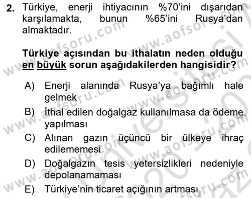 Orta Asya ve Kafkaslarda Siyaset Dersi 2020 - 2021 Yılı Yaz Okulu Sınav Soruları 2. Soru