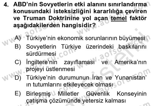 Orta Asya ve Kafkaslarda Siyaset Dersi 2020 - 2021 Yılı Yaz Okulu Sınav Soruları 4. Soru
