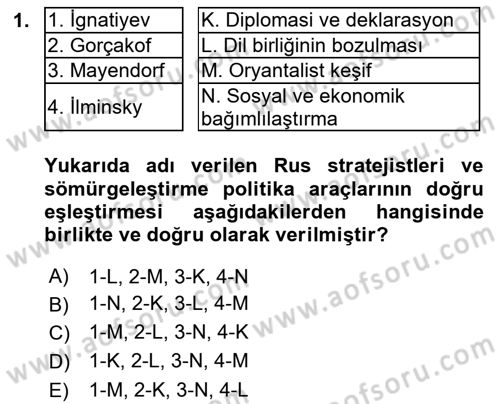 Orta Asya ve Kafkaslarda Siyaset Dersi 2021 - 2022 Yılı (Vize) Ara Sınavı 1. Soru