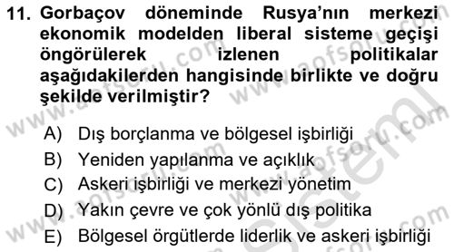 Orta Asya ve Kafkaslarda Siyaset Dersi 2021 - 2022 Yılı (Vize) Ara Sınav Soruları 11. Soru