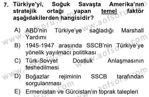 Orta Asya ve Kafkaslarda Siyaset Dersi 2021 - 2022 Yılı (Vize) Ara Sınavı 7. Soru