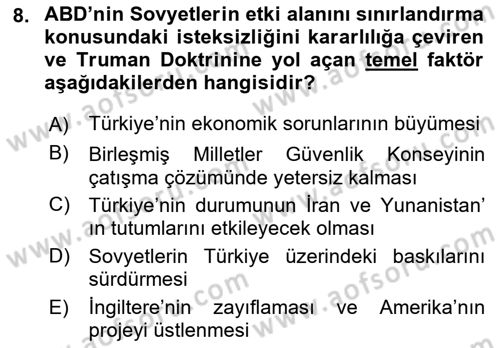 Orta Asya ve Kafkaslarda Siyaset Dersi 2021 - 2022 Yılı (Vize) Ara Sınav Soruları 8. Soru