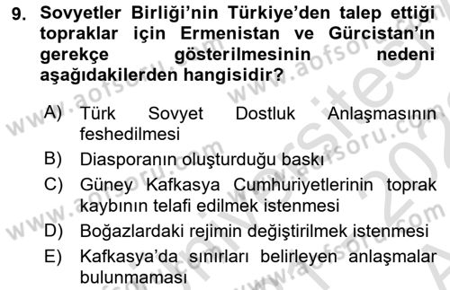 Orta Asya ve Kafkaslarda Siyaset Dersi 2021 - 2022 Yılı (Vize) Ara Sınav Soruları 9. Soru