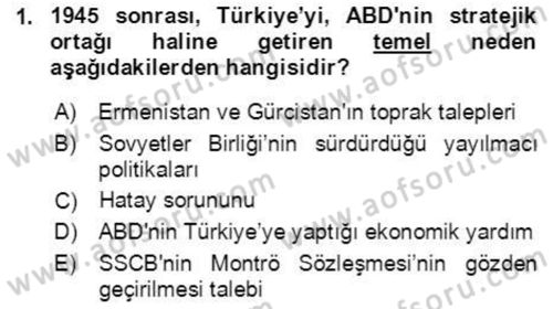 Orta Asya ve Kafkaslarda Siyaset Dersi 2021 - 2022 Yılı (Final) Dönem Sonu Sınav Soruları 1. Soru