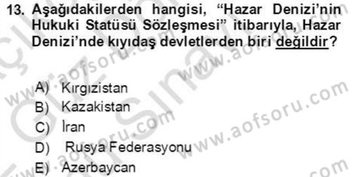 Orta Asya ve Kafkaslarda Siyaset Dersi 2021 - 2022 Yılı (Final) Dönem Sonu Sınav Soruları 13. Soru