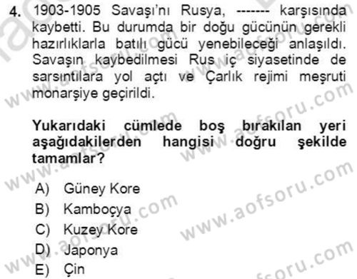 Orta Asya ve Kafkaslarda Siyaset Dersi 2021 - 2022 Yılı (Final) Dönem Sonu Sınav Soruları 4. Soru