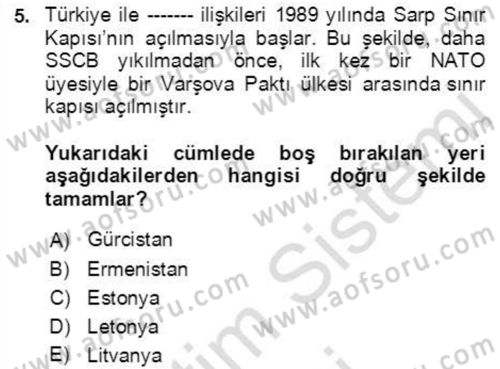 Orta Asya ve Kafkaslarda Siyaset Dersi 2021 - 2022 Yılı (Final) Dönem Sonu Sınav Soruları 5. Soru