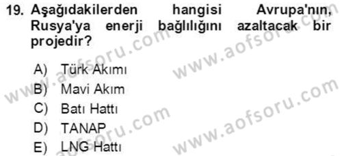 Orta Asya ve Kafkaslarda Siyaset Dersi 2021 - 2022 Yılı Yaz Okulu Sınavı 19. Soru