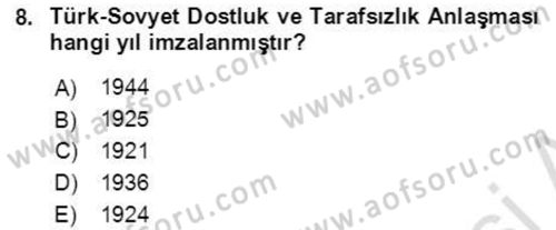 Orta Asya ve Kafkaslarda Siyaset Dersi 2021 - 2022 Yılı Yaz Okulu Sınavı 8. Soru