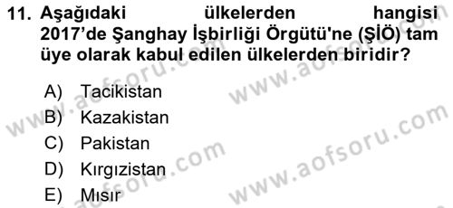 Orta Asya ve Kafkaslarda Siyaset Dersi 2022 - 2023 Yılı (Vize) Ara Sınav Soruları 11. Soru
