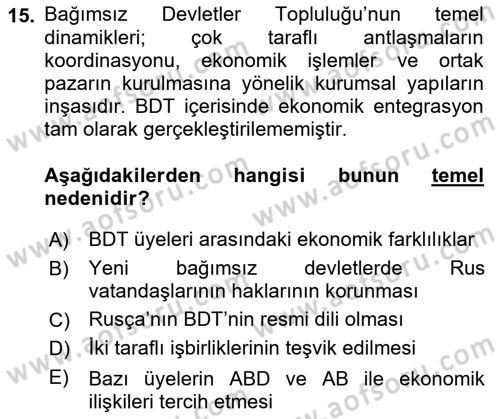 Orta Asya ve Kafkaslarda Siyaset Dersi 2022 - 2023 Yılı (Vize) Ara Sınav Soruları 15. Soru