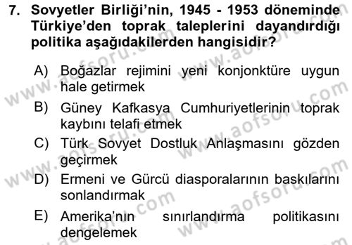 Orta Asya ve Kafkaslarda Siyaset Dersi 2022 - 2023 Yılı (Vize) Ara Sınav Soruları 7. Soru