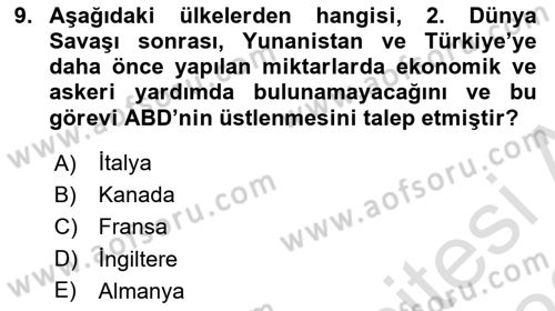 Orta Asya ve Kafkaslarda Siyaset Dersi 2022 - 2023 Yılı (Vize) Ara Sınavı 9. Soru