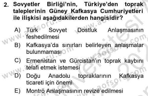 Orta Asya ve Kafkaslarda Siyaset Dersi 2022 - 2023 Yılı (Final) Dönem Sonu Sınav Soruları 2. Soru