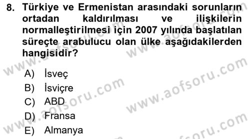 Orta Asya ve Kafkaslarda Siyaset Dersi 2022 - 2023 Yılı (Final) Dönem Sonu Sınav Soruları 8. Soru