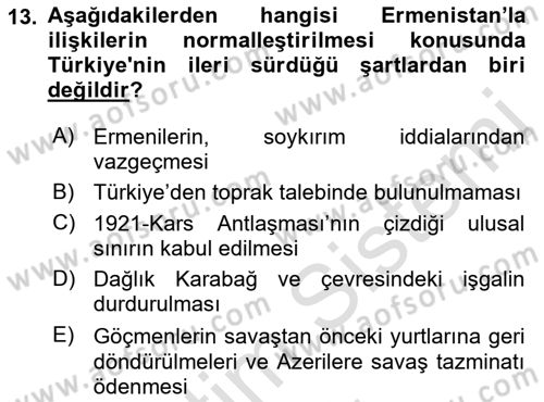 Orta Asya ve Kafkaslarda Siyaset Dersi 2022 - 2023 Yılı Yaz Okulu Sınavı 13. Soru