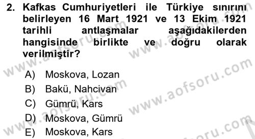 Orta Asya ve Kafkaslarda Siyaset Dersi 2022 - 2023 Yılı Yaz Okulu Sınav Soruları 2. Soru